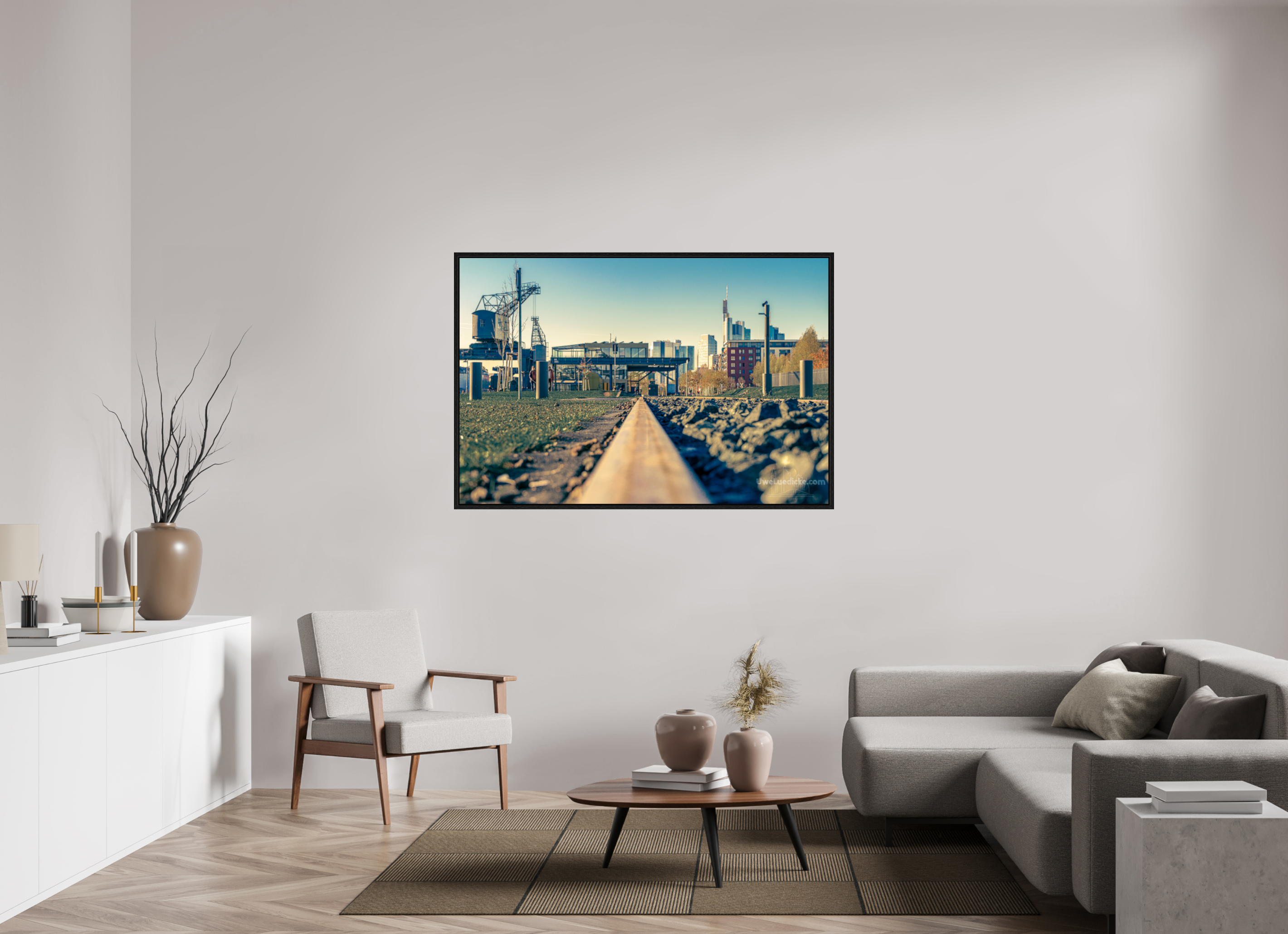 150 x 100 cm, Floater Frame Weseler Werft mit Skyline