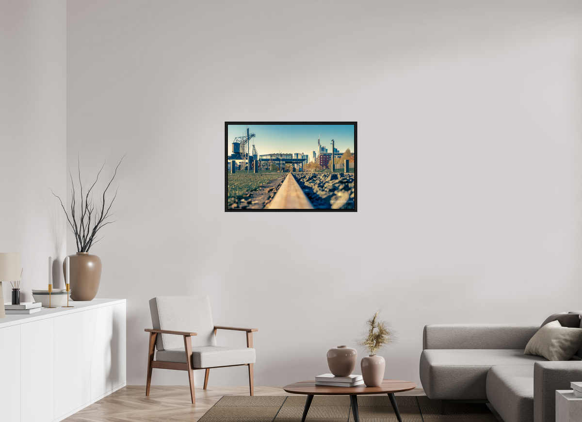 90 x 60 cm, Floater Frame Weseler Werft mit Skyline