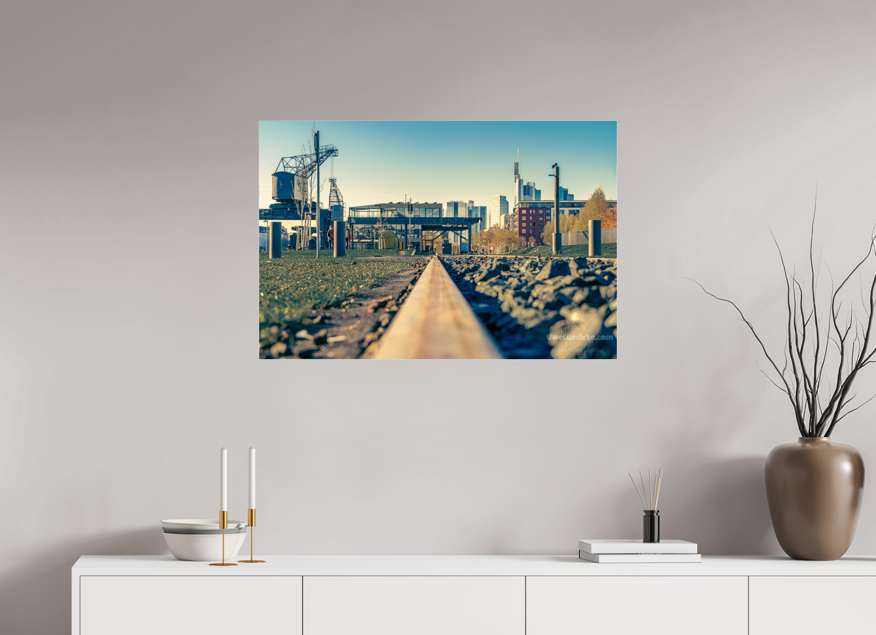 90 x 60 cm, Photo Print Under Acrylic Glass Weseler Werft mit Skyline