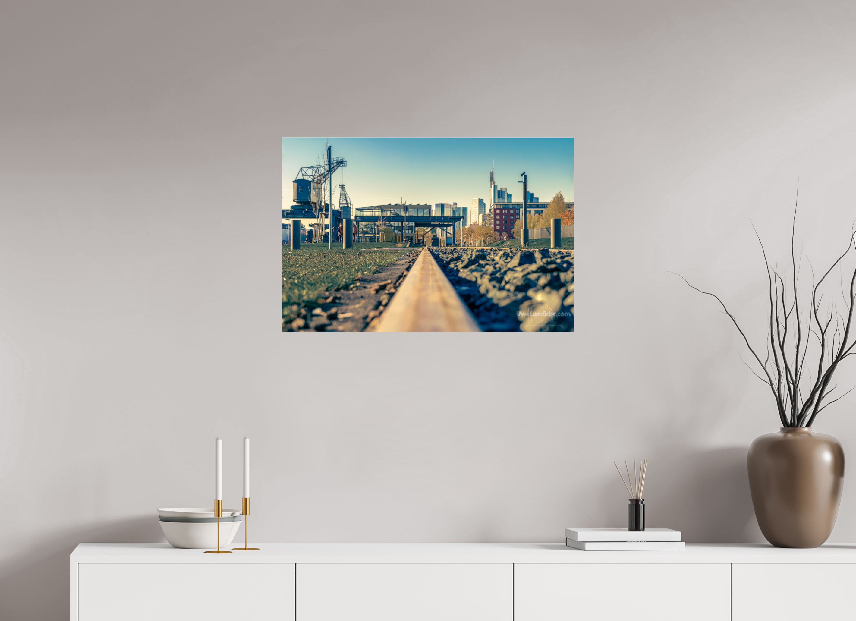 75 x 50 cm, Photo Print Under Acrylic Glass Weseler Werft mit Skyline