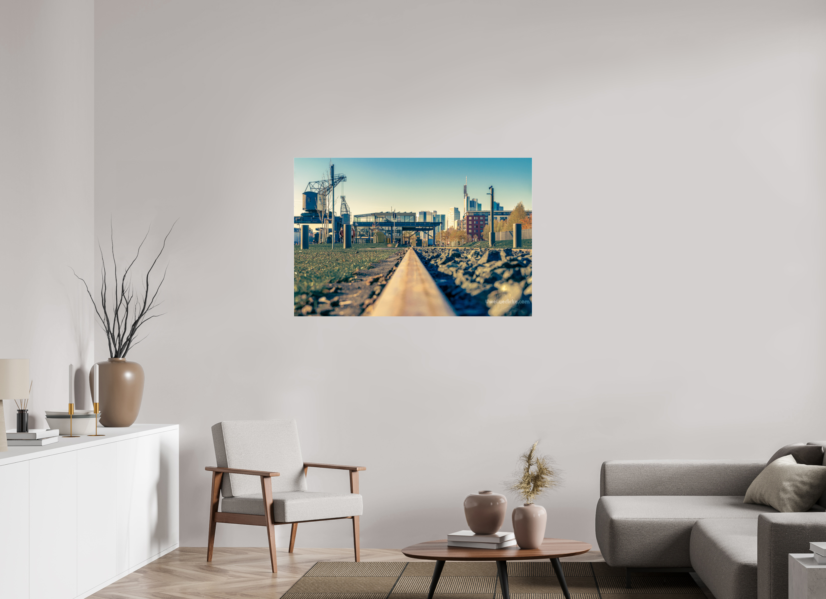 120 x 80 cm, Photo Print Under Acrylic Glass Weseler Werft mit Skyline