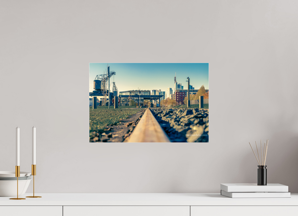 45 x 30 cm, Photo Print Under Acrylic Glass Weseler Werft mit Skyline